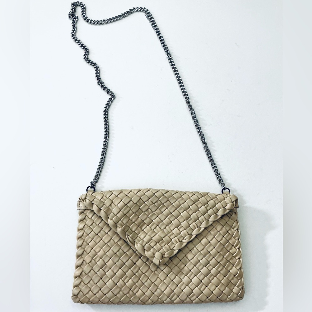 FALOR Firenze Hand Woven Soft Genuine Leather Envelope Chain Strap Crossbody Bag